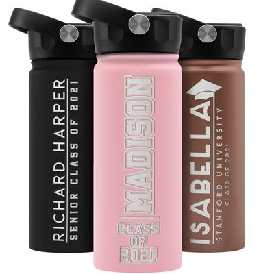 Graduation Gifts, Water Bottle Personalized with Straw Lid - 18 oz - Pink | Custom Water Bottle w Text - Insulated Double Wall - High School, College, Class of 2025 | 9 Color - Congrats Grad