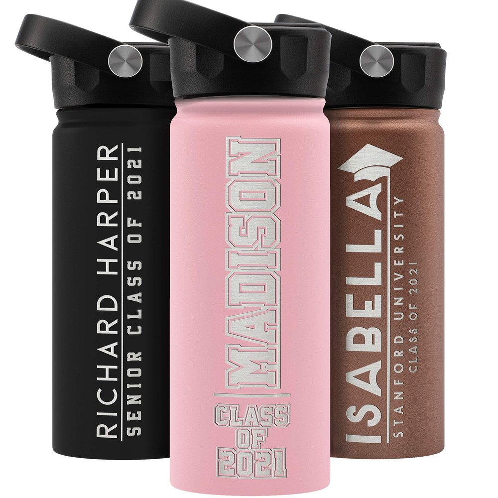 Graduation Gifts, Water Bottle Personalized with Straw Lid - 18 oz - Pink | Custom Water Bottle w Text - Insulated Double Wall - High School, College, Class of 2025 | 9 Color - Congrats Grad