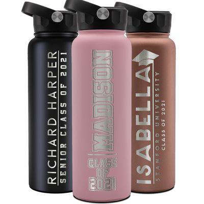 Graduation Gifts, Water Bottle Personalized with Straw Lid - 40 oz - Pink | Custom Water Bottle w Text - Insulated Double Wall - High School, College, Class of 2025 | 9 Color - Congrats Grad