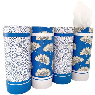 Car Tissues Holder with Facial Tissues - 4 PK - Travel Tissue Tubes Box Container Perfect Fit for Car Cup Holder Car Tissues Cylinder (Blue)
