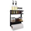 Magnetic Fridge Organizer, Paper Towel Holder, Kitchen Rack, Rustproof Spice Jars Rack, with 2 Removable Mobile Hooks (Black) view 1