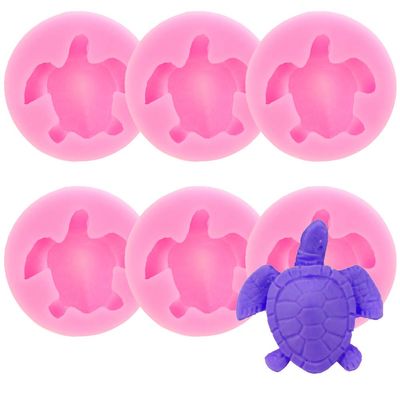 KuuGuu 6 PACK Sea Turtle Silicone Molds 3D Turtle Candy Fondant Mold Tortoise Chocolate Making Mould Cute Marine Animals Mold for Desserts DIY Baking Candy Cake Muffin Bread Decoration Tools Pink