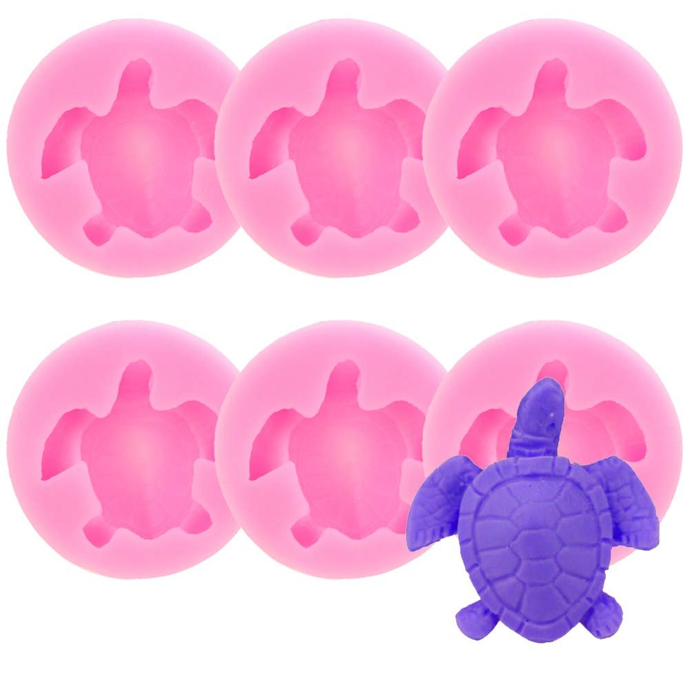 KuuGuu 6 PACK Sea Turtle Silicone Molds 3D Turtle Candy Fondant Mold Tortoise Chocolate Making Mould Cute Marine Animals Mold for Desserts DIY Baking Candy Cake Muffin Bread Decoration Tools Pink