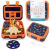 Dinosaur Bento Lunch Box for Boys Toddlers, 5 Portion Sections Secure Lid, Microwave Safe BPA Free Removable Plastic Tray, Pre-School Kid Daycare Lunches Snack Container Ages 3 to 7 Blue Orange view 1