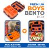 Dinosaur Bento Lunch Box for Boys Toddlers, 5 Portion Sections Secure Lid, Microwave Safe BPA Free Removable Plastic Tray, Pre-School Kid Daycare Lunches Snack Container Ages 3 to 7 Blue Orange view 2