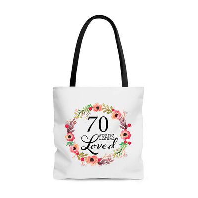 70th Birthday Gifts for Women - 70 Years Loved Tote Bag - Her 70 Year Old Present Best Unique for Wife, Mom, Mother in Law, Aunt, Nana, Grandma, Grandmother