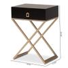 Baxton Studio Patricia Black Wood and Powder Brass Metal 1-Drawer End Table view 3