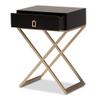 Baxton Studio Patricia Black Wood and Powder Brass Metal 1-Drawer End Table view 4