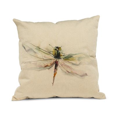 Abbott Collection 96-Pillow-DFLY Dragonfly Pillow-18, 18 inches Sq, Flax
