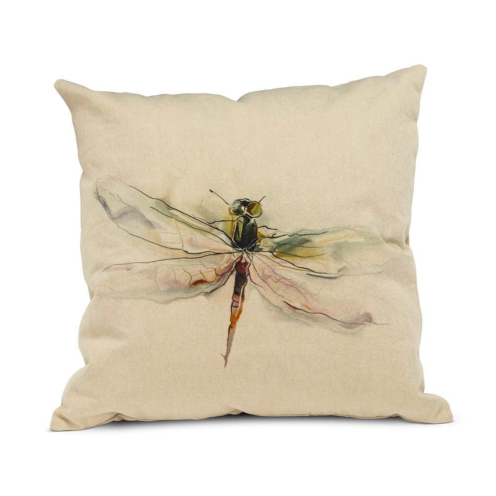 Abbott Collection 96-Pillow-DFLY Dragonfly Pillow-18, 18 inches Sq, Flax