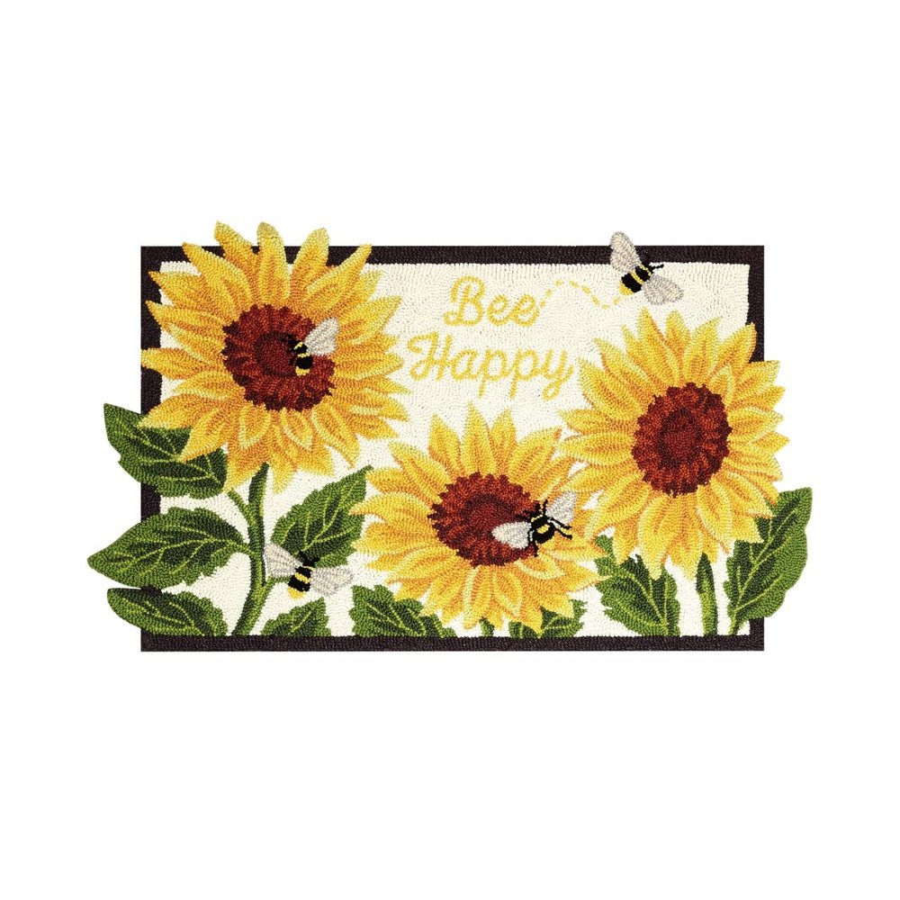 Peking Handicraft 30JES1745C36 Bee Happy with Sunflowers Hook Rug, 36-inch Long, Wool