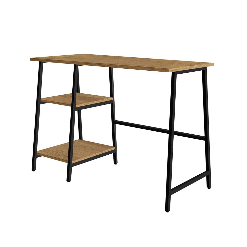 Coral Flower Landisl Desk,Simple and Modern Design,with Two Open Shelves for Books, Office Supplies or Accessories Within Easy ReachLight Oak