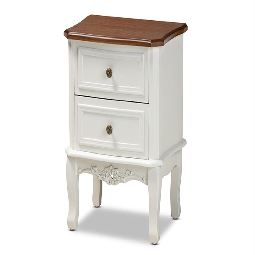 Baxton Studio Darlene White and Cherry Brown Finished Wood 2-Drawer End Table
