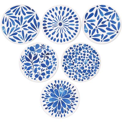 AD Set of 6 Coasters for Drinks Absorbing Round Ceramic Stone Coaster with Cork Base,Tabletop Protection Mat for Mugs and Cups,Office,Kitchen (Indigo Blue)