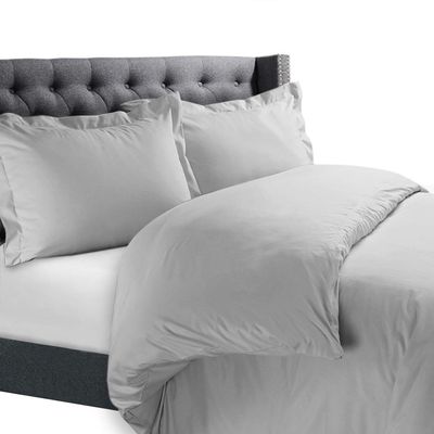 Cotton Duvet Cover King Size - 800 Thread Count 3 Piece Bedding Set, Smooth Sateen Weave, Silver Grey 100% Comforter Cover and Two Pillow Shams, with Button Closure and Corner Ties