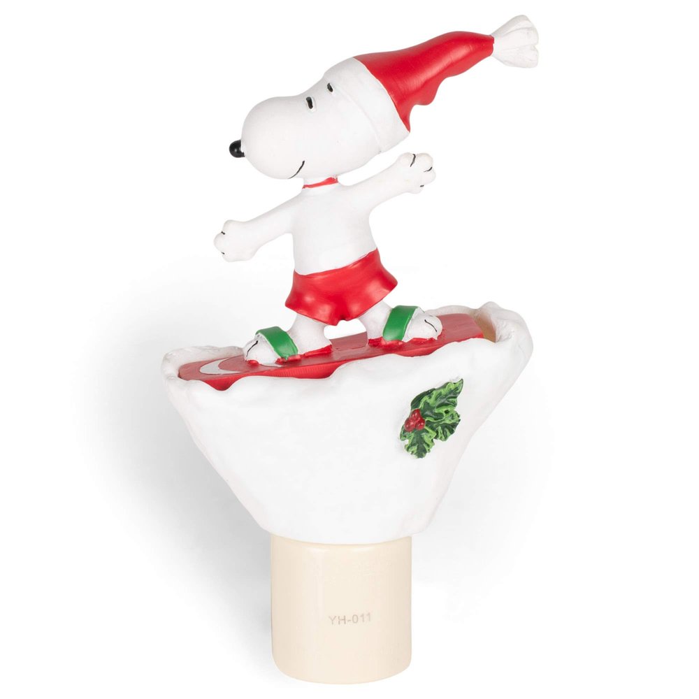Roman 6.25 Inch Tall Snoopy Snowboard Night Light with Holly Plug-in