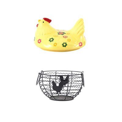 Egg Basket, Ceramic Iron Art Chicken-Shaped Racks & Holders Nordic Kitchen Decoration Fruits Storage Hamper (Color : Yellow, Size : B)