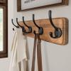 SKOLOO Rustic Wall Mounted Coat Rack with 16 Inch Mounting Hole Distance, Pine Solid Wood Coat Hook Hanger - 5 Hooks for Hanging Clothes Robes Towels Coats view 2