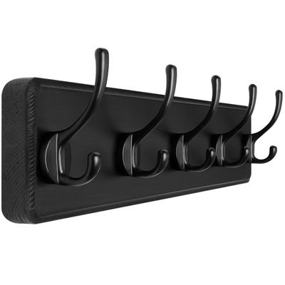 SKOLOO Rustic Wall Mounted Coat Rack, Pine Solid Wood Coat Hook Hanger - 5 Hooks for Hanging Clothes Robes Towels Coats