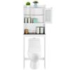 JungleA Over The Toilet Storage Cabinet, Bathroom Organizer, Freestanding Toilet Storage Rack, Wooden Space Saver, w/Adjustable Shelf and Glass Door for Home Bathroom Linens Toiletry, White view 1