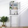 JungleA Over The Toilet Storage Cabinet, Bathroom Organizer, Freestanding Toilet Storage Rack, Wooden Space Saver, w/Adjustable Shelf and Glass Door for Home Bathroom Linens Toiletry, White view 2