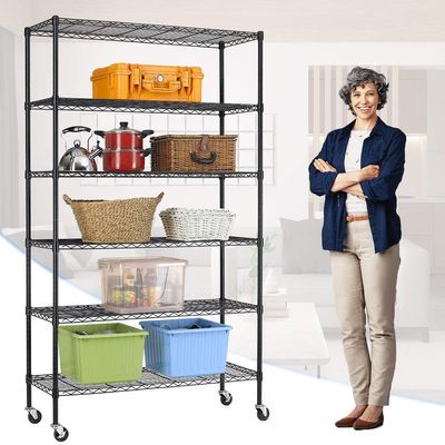 6 Tier Garage Shelving Heavy Duty 2100LBS Wire Metal Storage Shelves w/Height Adjustable Storage Rack & Casters, NSF Certified Shelving Unit 82"x48"x18", Black