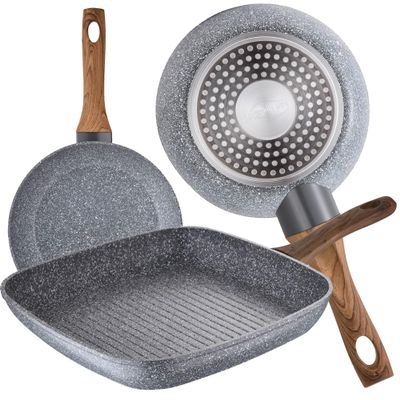 San Ignacio Set of 2 Pans 18 22 and Grill Grill 28 x 28 cm, Daimiel, Forged Aluminium, Induction