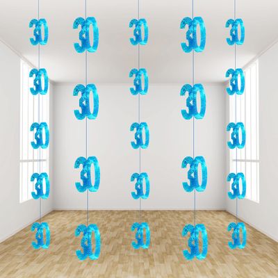 SHATCHI Age 13th-90th Glitz Black and Silver/Pink/Blue Anniversary Birthday Metallic Hanging String Shiny Foil Banner Party Door Wall Decorations Pack of 6