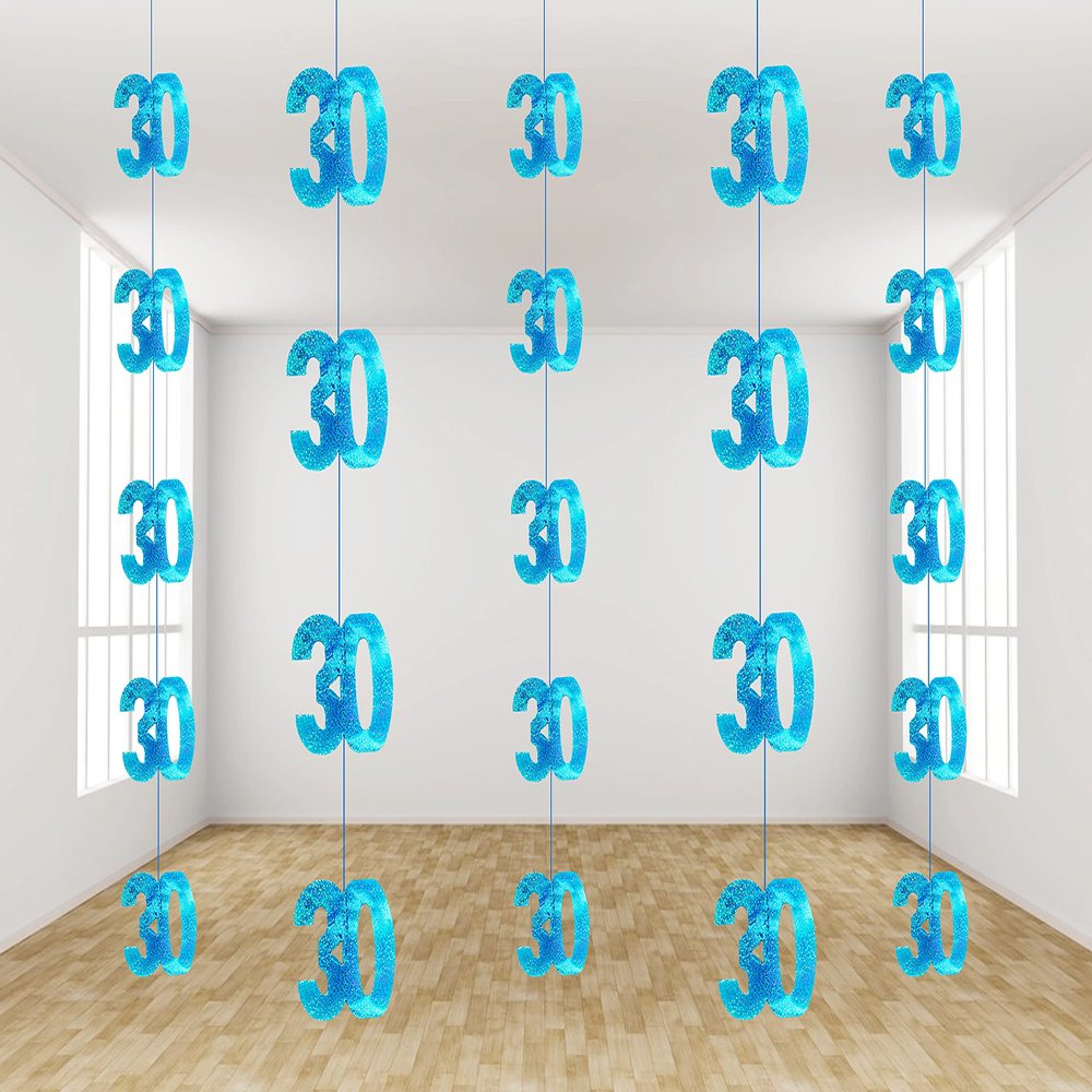 SHATCHI Age 13th-90th Glitz Black and Silver/Pink/Blue Anniversary Birthday Metallic Hanging String Shiny Foil Banner Party Door Wall Decorations Pack of 6