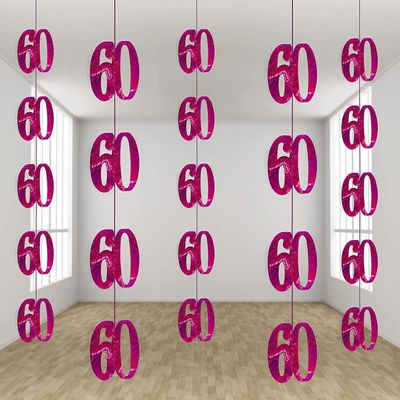 SHATCHI Age 13th-90th Glitz Black and Silver/Pink/Blue Anniversary Birthday Metallic Hanging String Shiny Foil Banner Party Door Wall Decorations Pack of 6