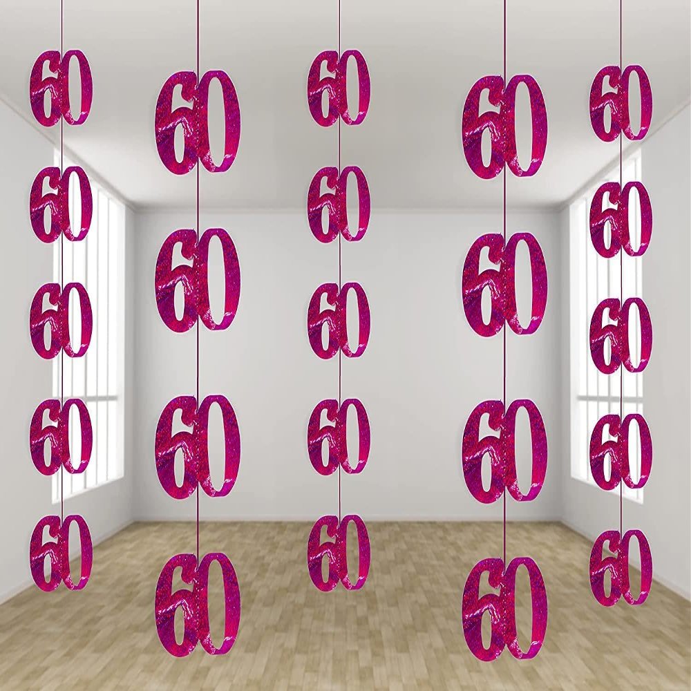 SHATCHI Age 13th-90th Glitz Black and Silver/Pink/Blue Anniversary Birthday Metallic Hanging String Shiny Foil Banner Party Door Wall Decorations Pack of 6