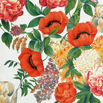 Abbott Collection 88-L-091201 Luncheon Nostalgic Bouquet Napkins. 20 Pack, 6.5 inches SQ, Red/Green