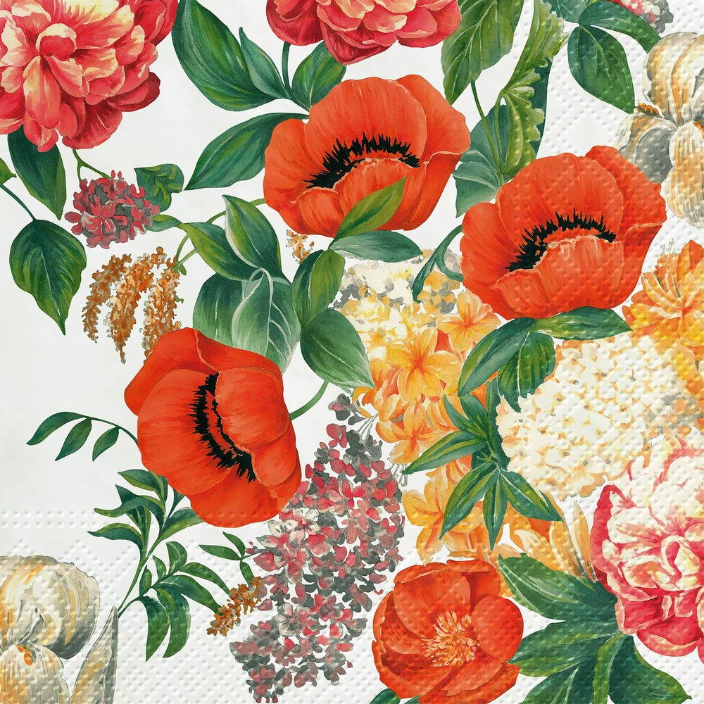Abbott Collection 88-L-091201 Luncheon Nostalgic Bouquet Napkins. 20 Pack, 6.5 inches SQ, Red/Green