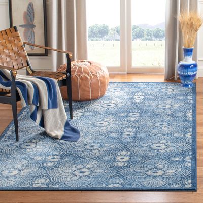 Martha Stewart x SAFAVIEH Area Rug Collection - 4' x 6', Navy & Cream, Floral Pattern, Non-Shedding & Easy Cleaning, Ideal for Living Room, Foyer, Bedroom, Accent Space (MSR2862N)