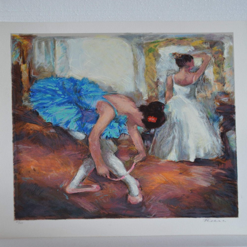 Blue Dancer serigraph by Hedva Firenci - Size: 15" L x 19" W