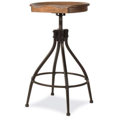 Adjustable Swivel Backless Stool Brown Industrial Modern Contemporary Wood Distressed Footrest