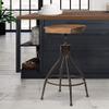 Adjustable Swivel Backless Stool Brown Industrial Modern Contemporary Wood Distressed Footrest view 2
