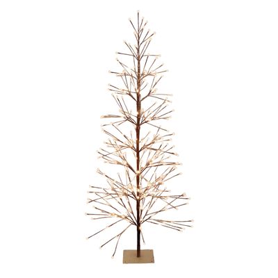 Alpine Corporation 71" Tall Flocked Artificial Brown Christmas Tree with 296 Warm White LED Lights, Indoor/Outdoor Holiday Decoration
