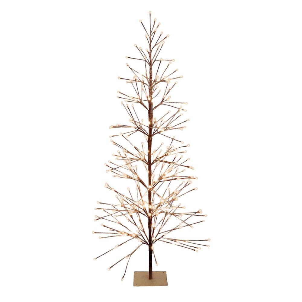 Alpine Corporation 71" Tall Flocked Artificial Brown Christmas Tree with 296 Warm White LED Lights, Indoor/Outdoor Holiday Decoration