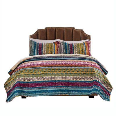 Benjara Tribal Motif Print Cotton Twin Quilt Set with 1 Pillow Sham