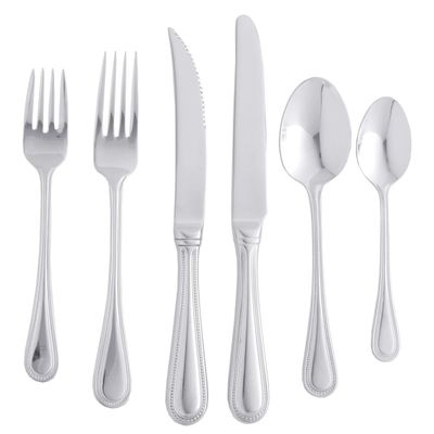 Euro Bead' 77-Piece Flatware Set Silver Metal Stainless Steel