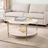 Misc Round Faux Stone Cocktail Table - Chrome/Faux Silver Glam Iron Metal Veneer Champagne Finish Chrome Metallic Includes Hardware Shelf Storage view 1