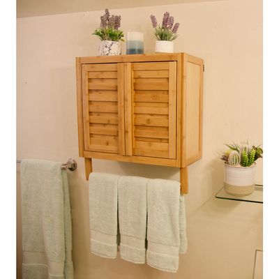 Burning Tree Solid Bamboo 2-Door Wall Mount Sp Cabinet Tan Modern Contemporary Natural Finish Adjustable Shelving Includes Hardware