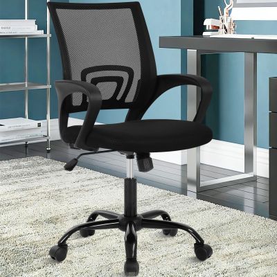 Best Shop Ergonomic Office Chair, Mid Back Mesh Desk Chair with Lumbar Support & Armrest - Breathable, Height Adjustable Rolling Task Executive Chairs for Adults, Black