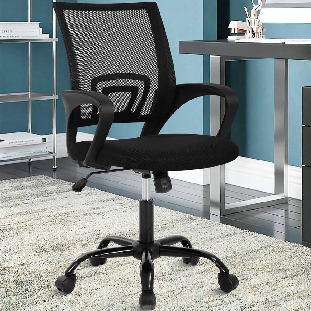 Best Shop Ergonomic Office Chair, Mid Back Mesh Desk Chair with Lumbar Support & Armrest - Breathable, Height Adjustable Rolling Task Executive Chairs for Adults, Black