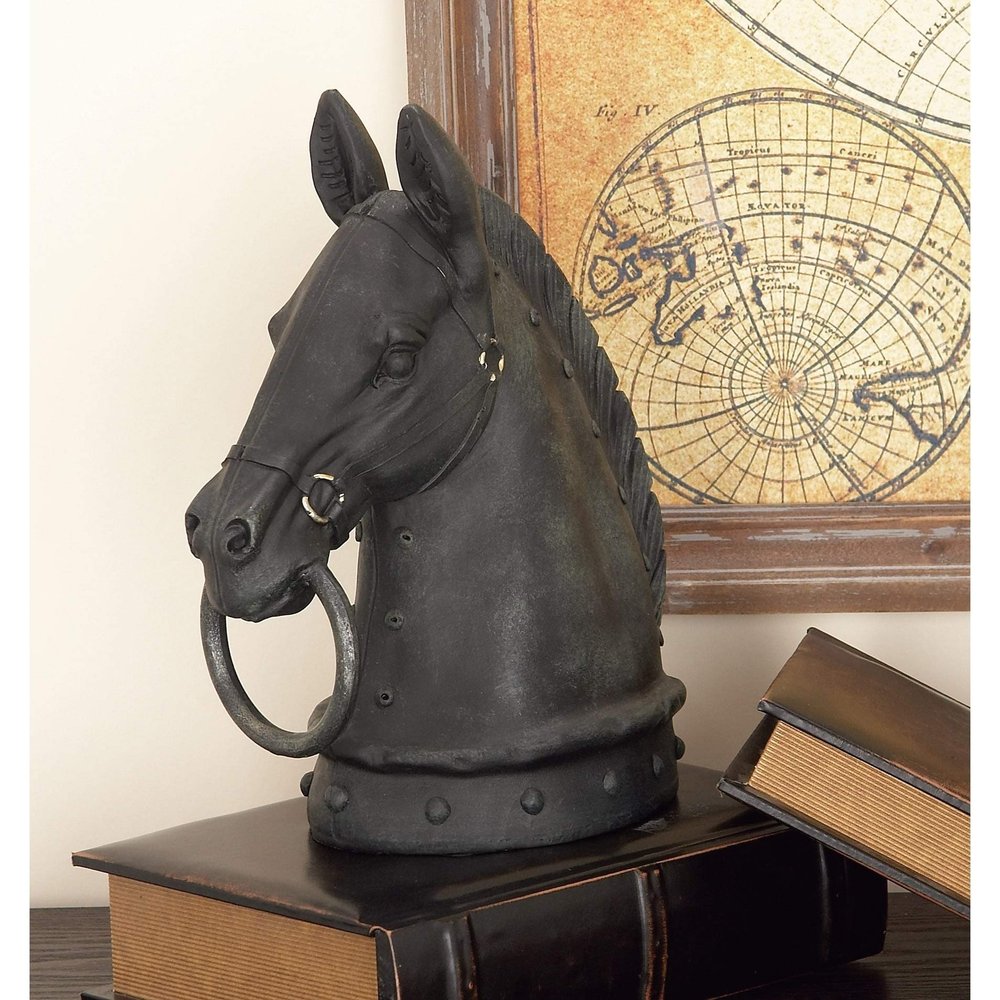 Misc Jartop Polystone Horse Head Sculpture Black Resin