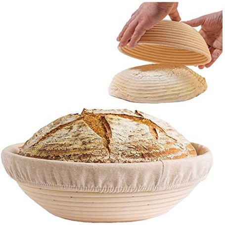 10 inch Round Bread Banneton Proofing Basket & Liner Brotform Dough Rising Rattan Handmade Rattan bowl Artisan&Family essential Bread Proofing Baskets