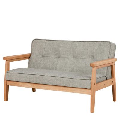 Yoonnie room Double Seater Kid Sofa Chair, Kid Couch with Solid Wood Arm and Linen Pattern PVC for Kids Rest (Light Grey)