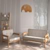 Yoonnie room Double Seater Kid Sofa Chair, Kid Couch with Solid Wood Arm and Linen Pattern PVC for Kids Rest (Light Grey) view 2