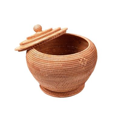 Egg Basket, With Lid Storage Rattan Weave Hamper For Picnic Food Fruit Bread